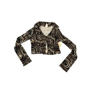 NWT Self Esteem Size‎ Medium 70s Ripple Brown wavy long sleeve crop top retro